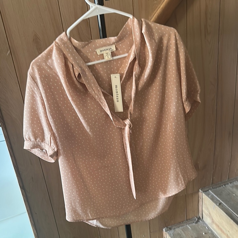 Monteau Pink Cuffed Sleeve Tie Front Blouse